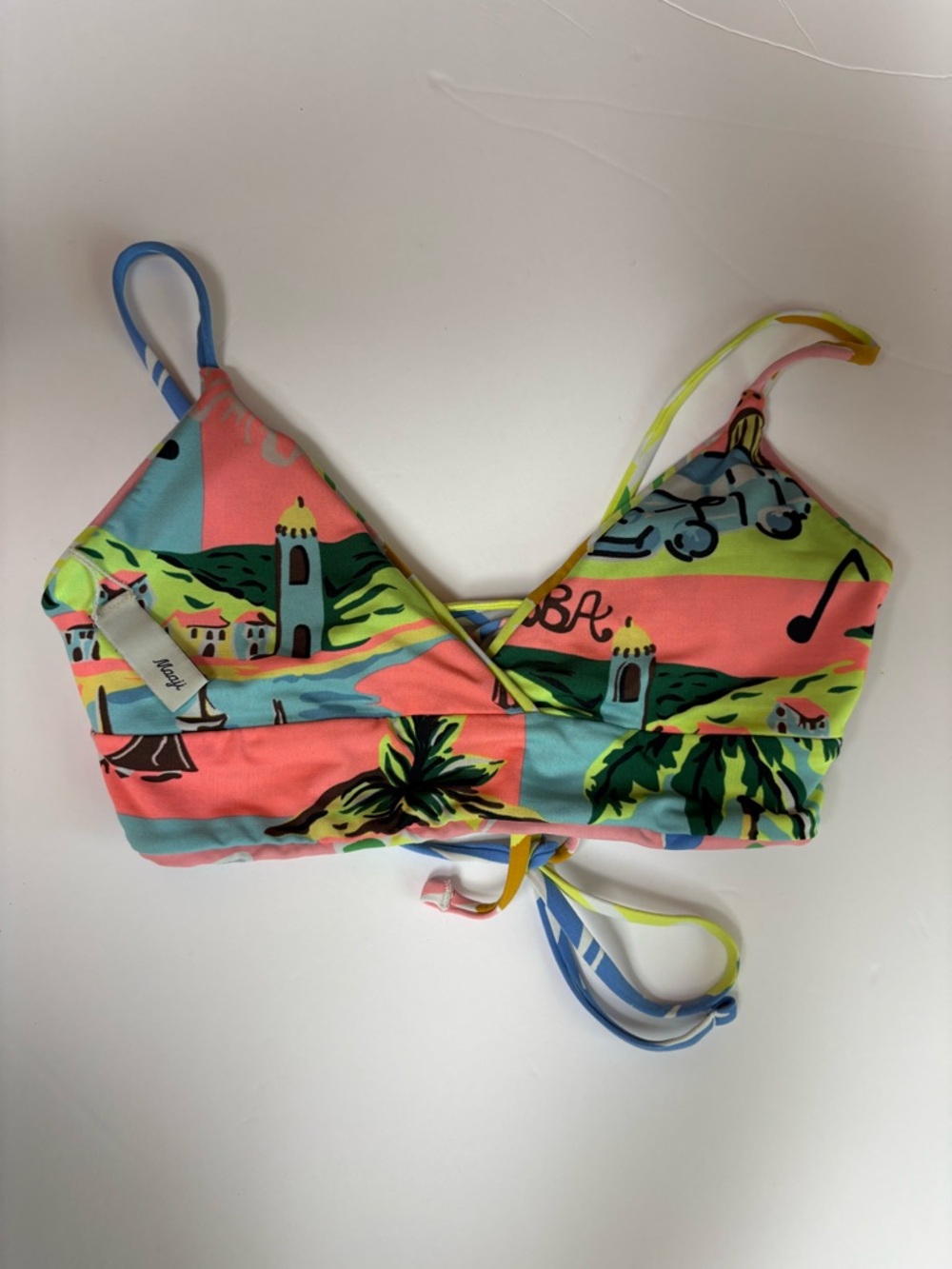 Maaji Coral, Aqua & Lime Tropical reversible Print Bikini Top M